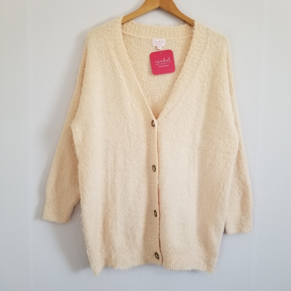 Isabel Maternity Cream Fuzzy Soft Cardigan Size Large